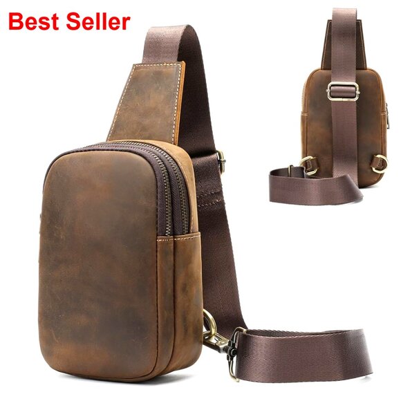 Genuine Leather Crossbody Sling Bag Vintage Messenger Shoulder Bag